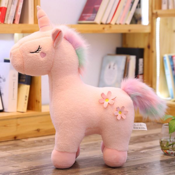 peluche licorne blanche fleurie arc-en-ciel