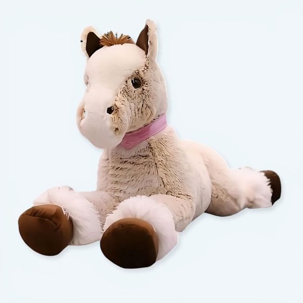 Peluche cheval beige avec enfant
