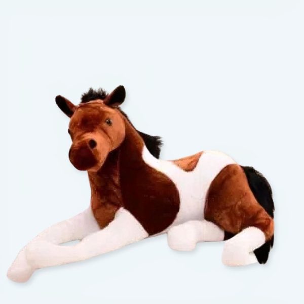 Peluche cheval doux blanc marron