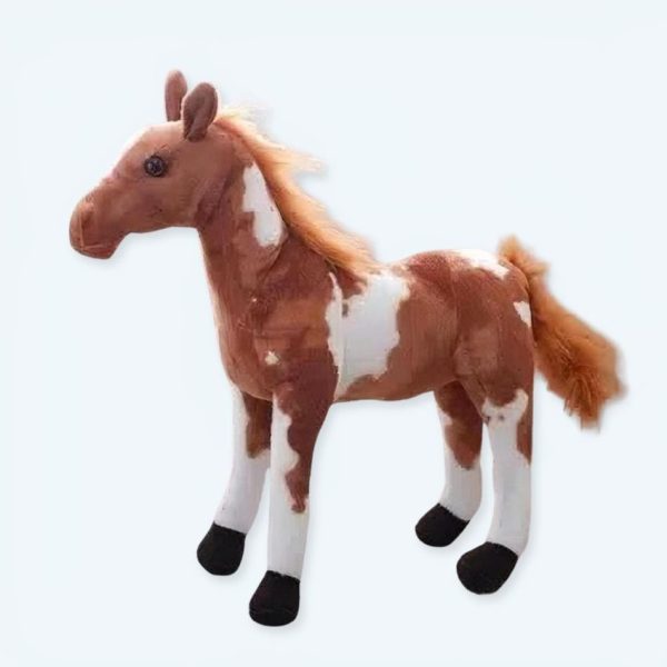Peluche cheval doux marron blanche enfant câlin jouet