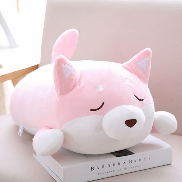 peluche chien kawaii rose doux sommeil