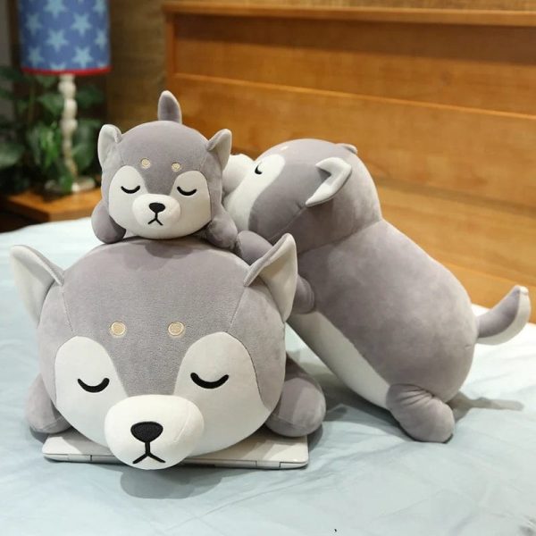 peluche chien Shiba Inu gris