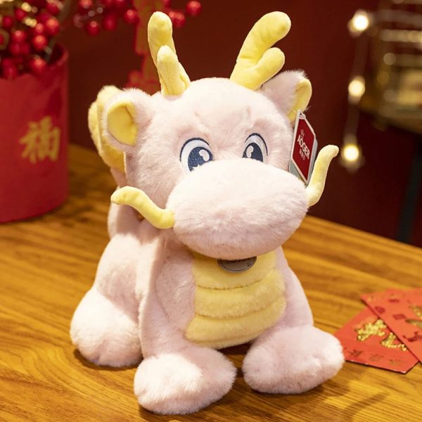 Peluche dragon chinois à cornes rose