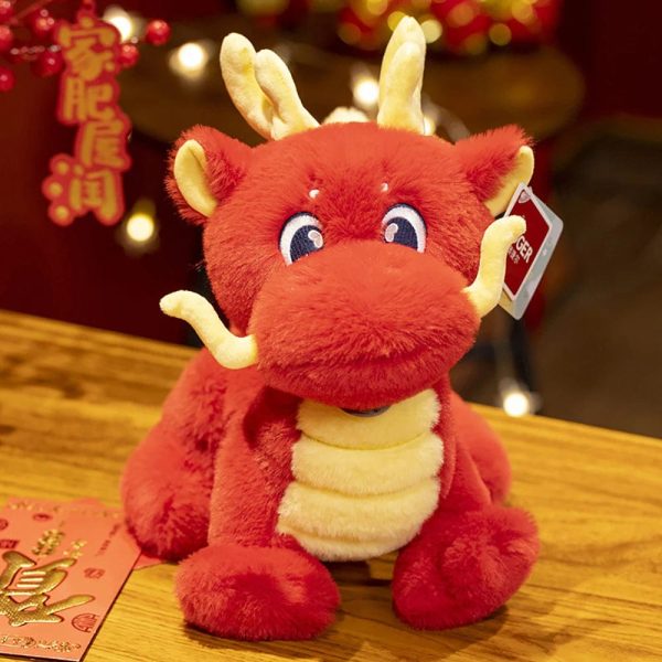 peluche dragon chinois rouge