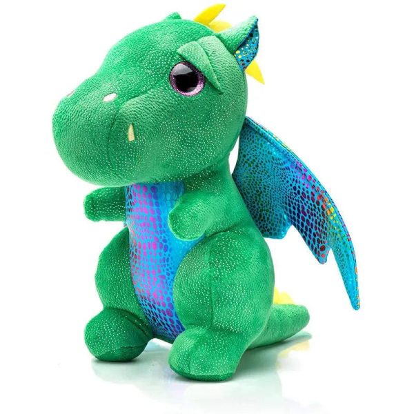 peluche dragon vert ventre brillant