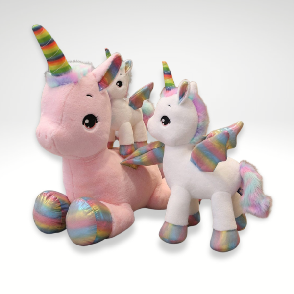 Peluche licorne douce avec corne multi-couleur