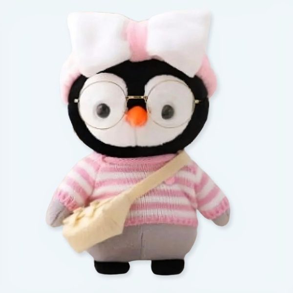peluche pingouin avec pull rose