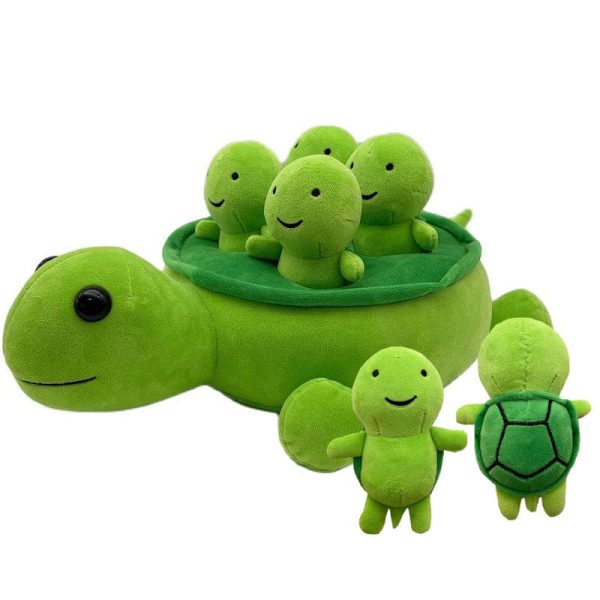 peluche tortue verte avec ses bébés tortues